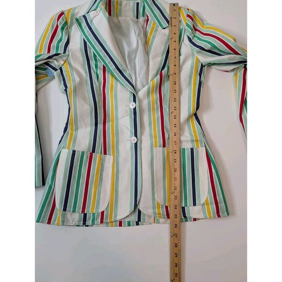Vintage 70s Striped Skirt Blazer Suit White Size 12 - Picture 7 of 16